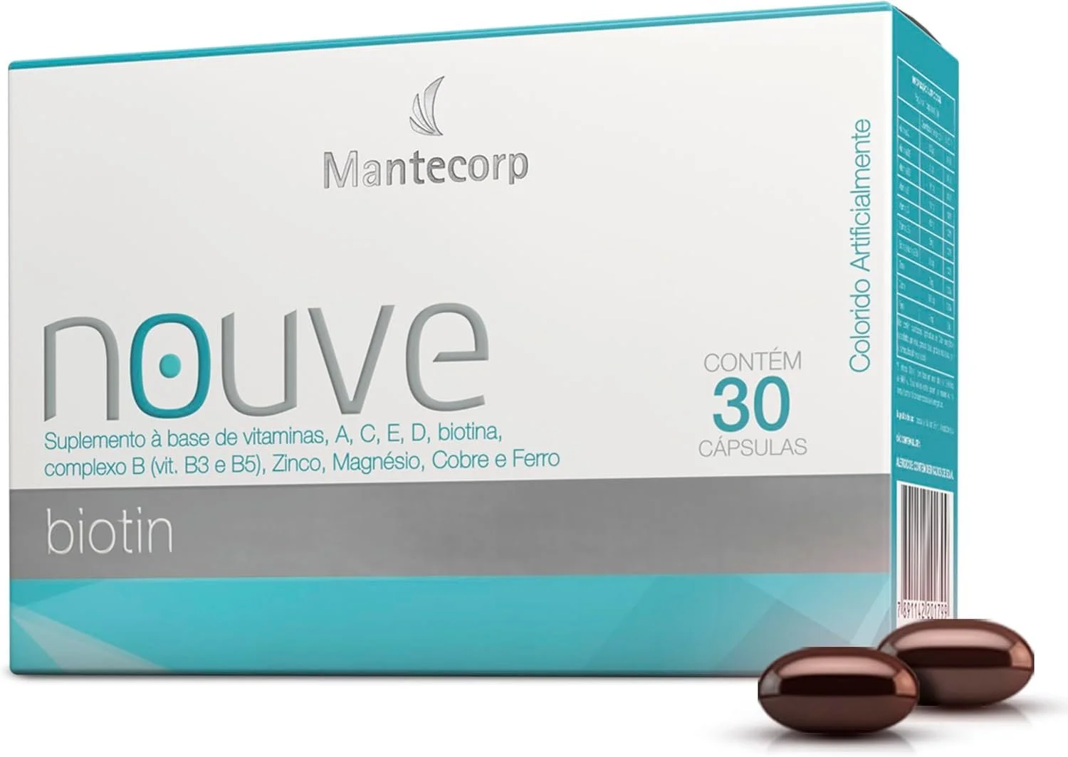 MANTECORP – Nutracêutico Nouve Biotin – Unhas Mais Resistentes, Reduz Queda Capilar, Fortalece Fios – Biotina, Benefícios Duradouros – 30 Cápsulas