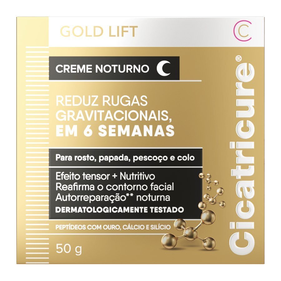Creme Noturno Gold Lift Cicatricure Reduz Rugas Com Peptídeos Com Ouro Cálcio E Silício 50g