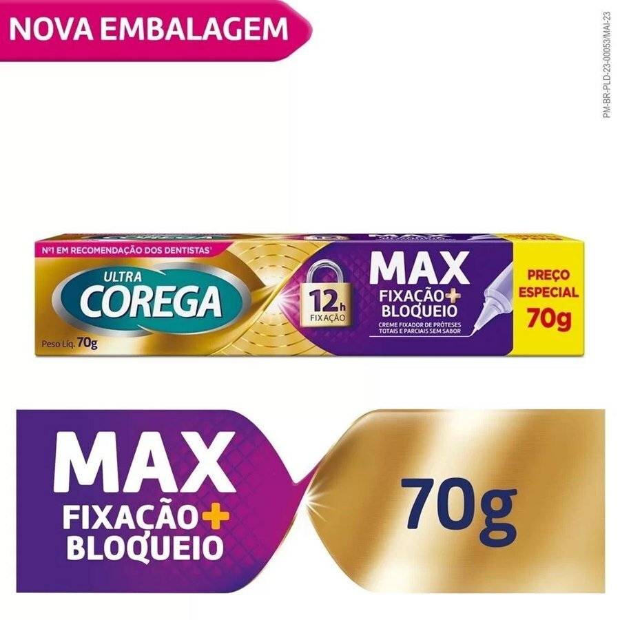 Creme Fixador De Dentadura Ultra Corega Max Fixação + Bloqueio 70g