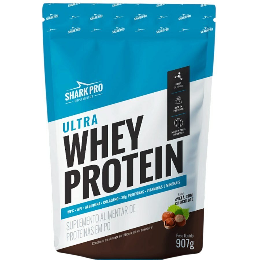 large-639120312270160980-833404_3.jpg Ultra Whey Protein Shark Pro Sabor Chocolate Com Avelã Refil 907g - Imagem 1